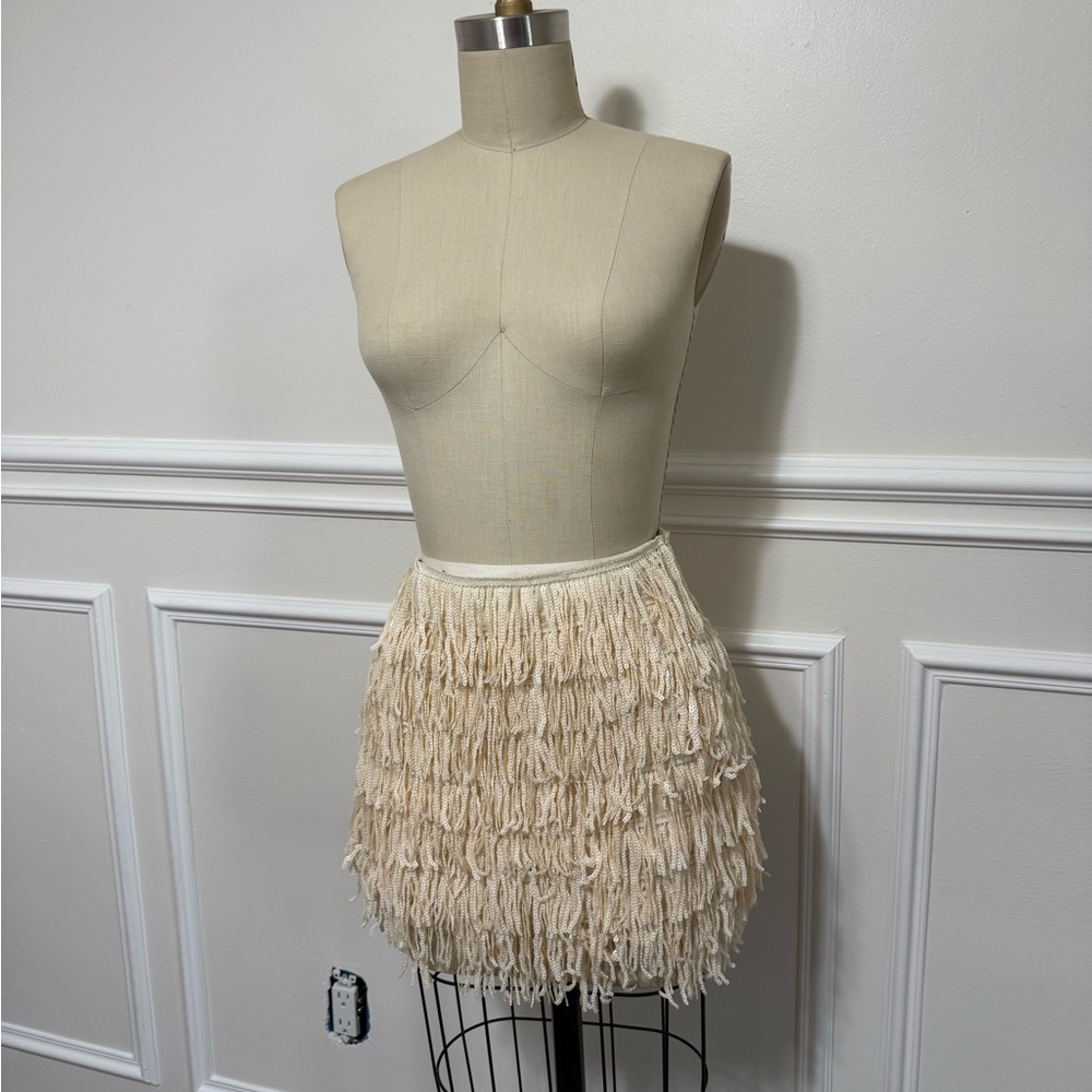 H&M Sequin Cream Fringe Skirt